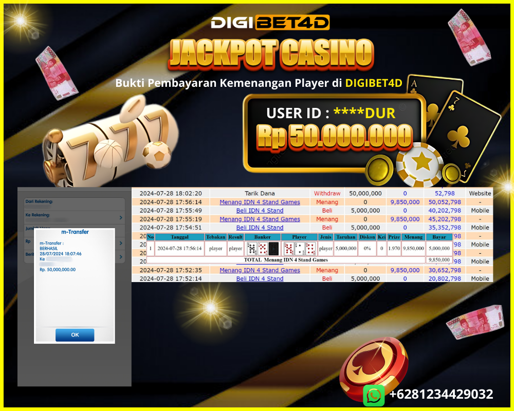 JACKPOT CASINO ONLINE “IDN 4 STANDS  GAMES” 50JT